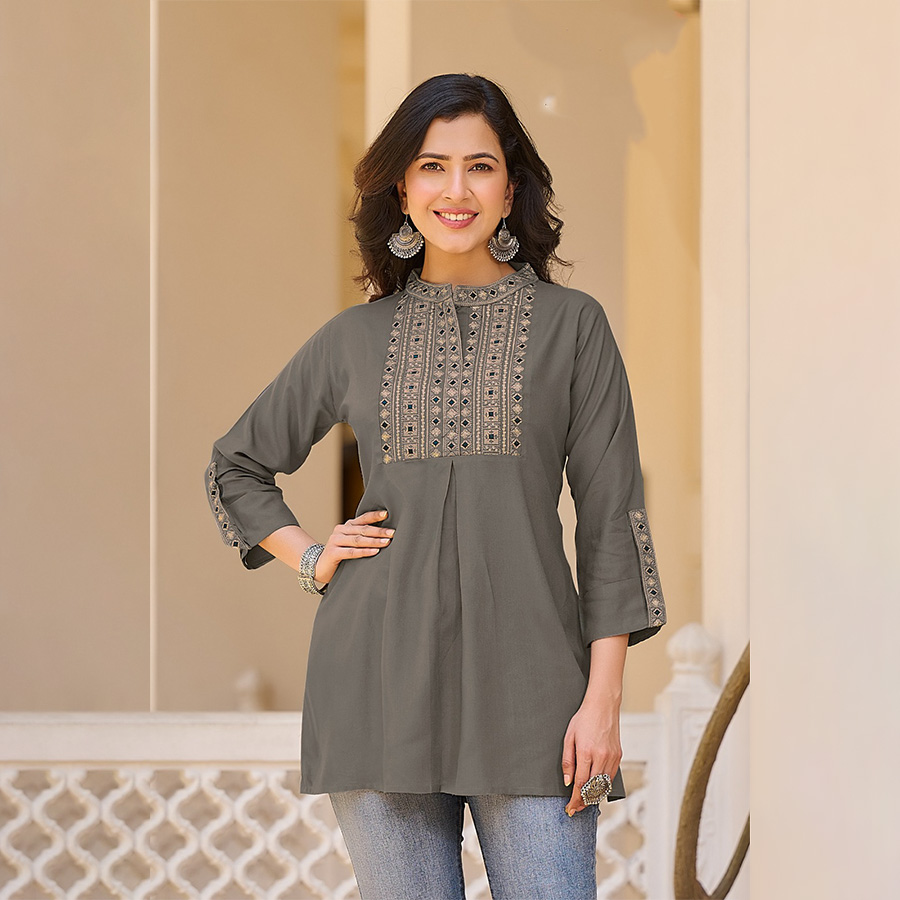 Grey Rayon Casual Kurtis